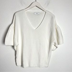 Azul by Moussy Ribbed Knit Short Sleeve Sweater Top White Size Medium